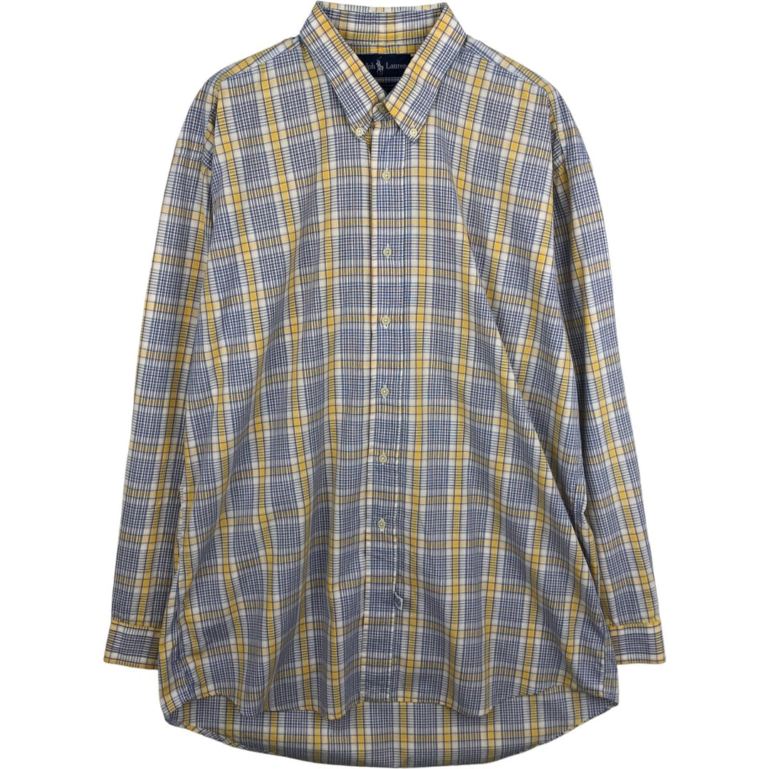 Ralph Lauren long sleeve button down check shirt, men's XL size cotton pale white type Vintage Second Hand