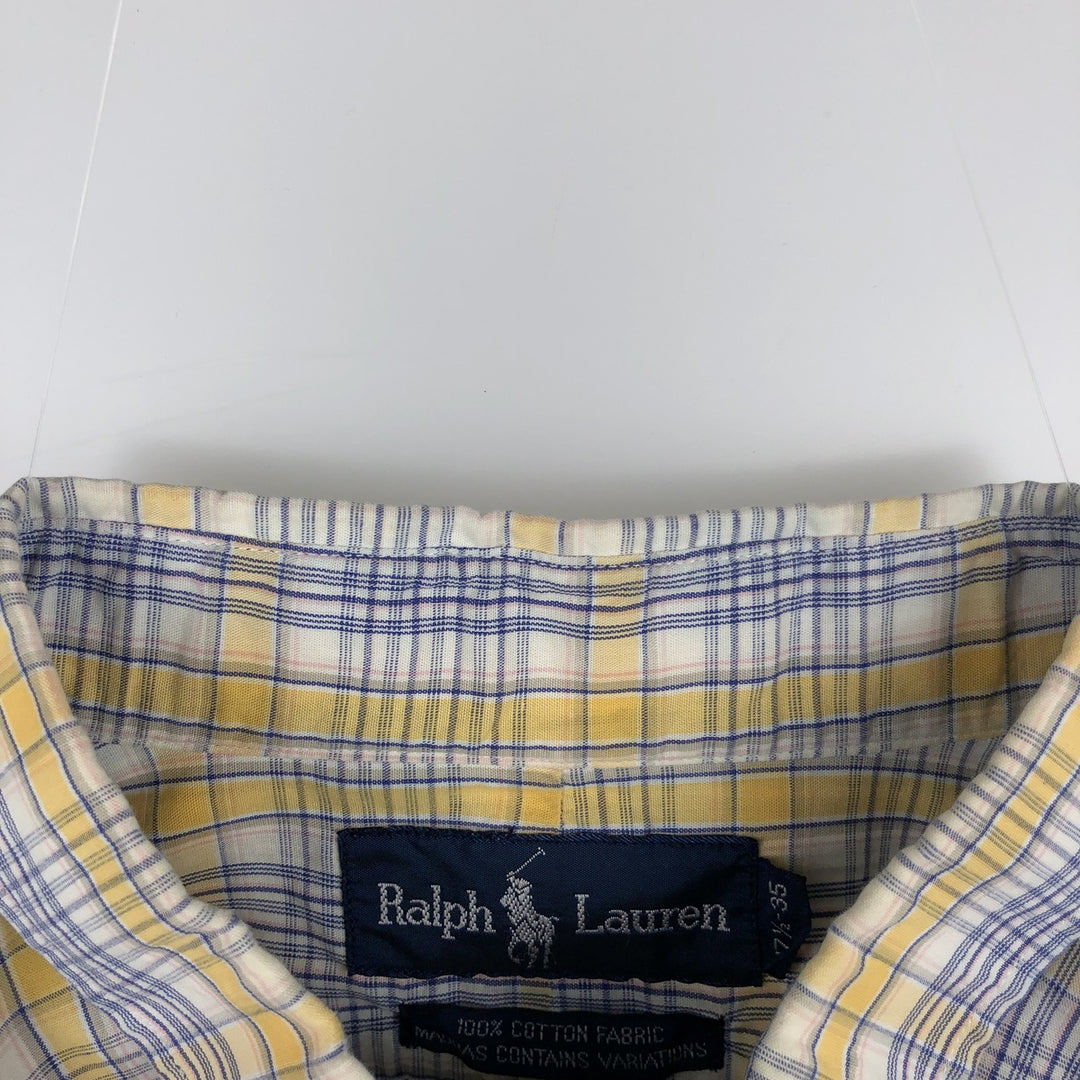 Ralph Lauren long sleeve button down check shirt, men's XL size cotton pale white type Vintage Second Hand