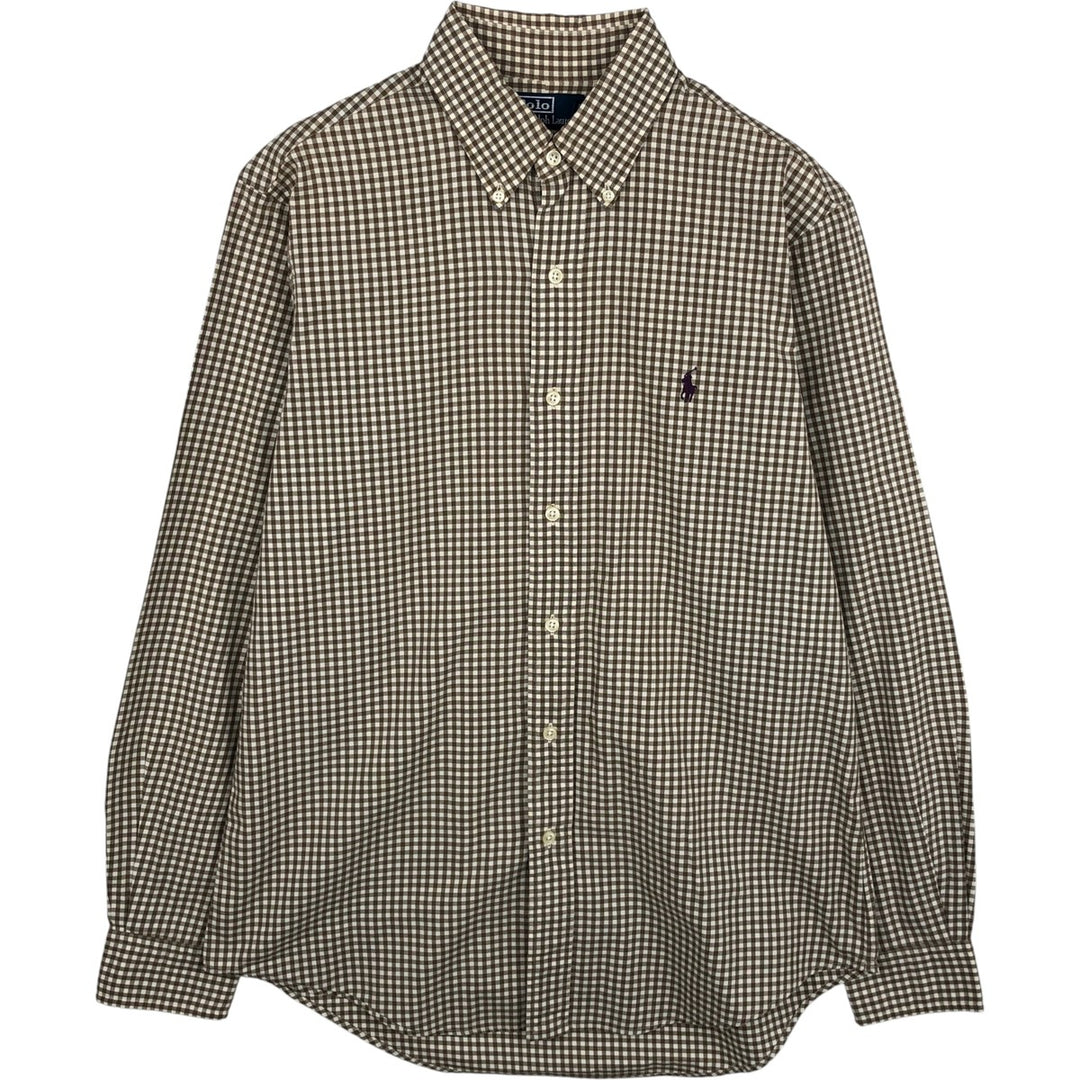 Ralph Lauren POLO by Ralph Lauren CUSTOM FIT Gingham Check Long Sleeve Button-Down Check Shirt, Men's Size Medium cotton Khaki type Vintage Second Hand