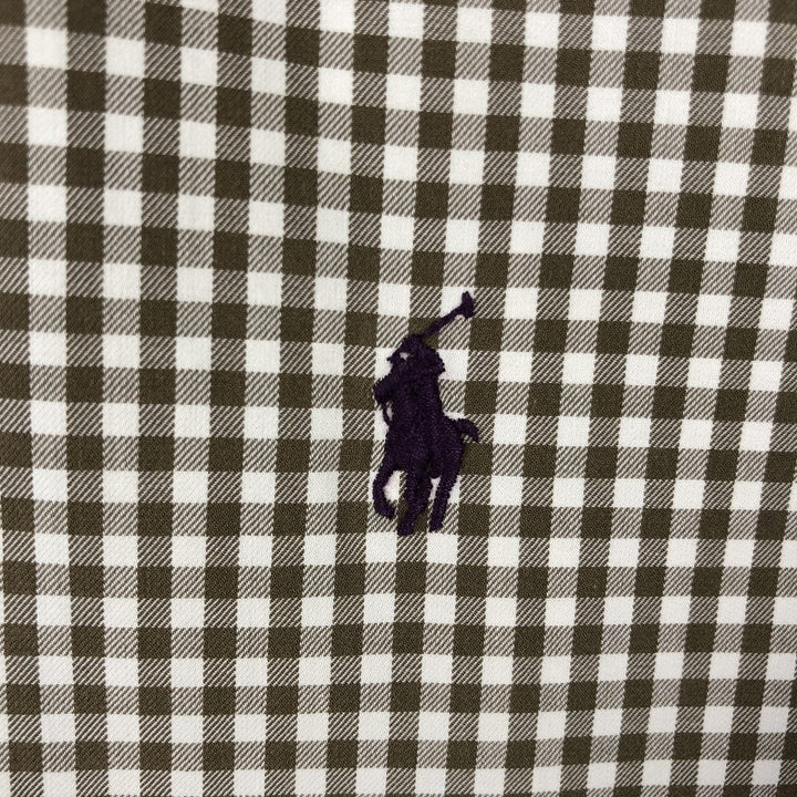 Ralph Lauren POLO by Ralph Lauren CUSTOM FIT Gingham Check Long Sleeve Button-Down Check Shirt, Men's Size Medium cotton Khaki type Vintage Second Hand