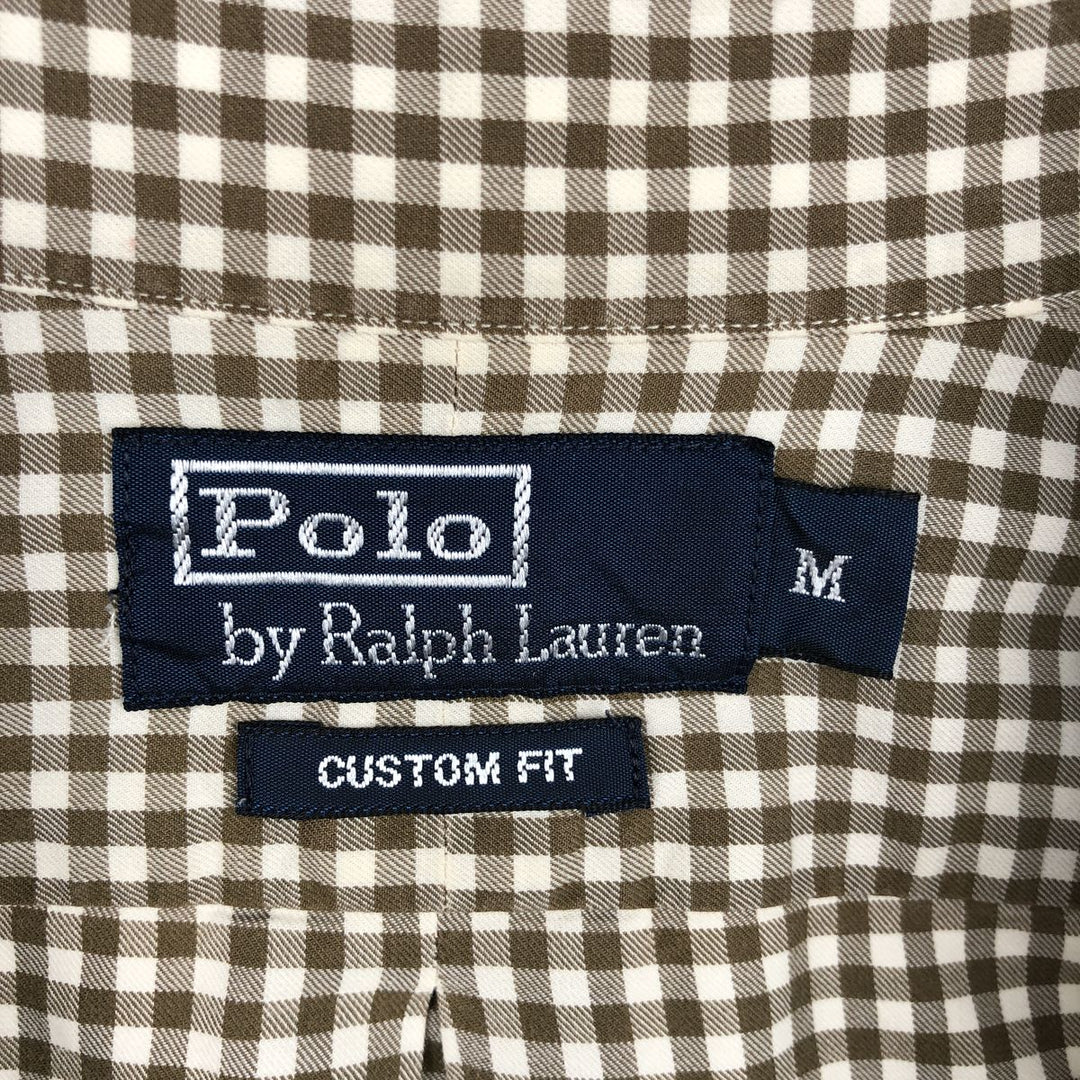 Ralph Lauren POLO by Ralph Lauren CUSTOM FIT Gingham Check Long Sleeve Button-Down Check Shirt, Men's Size Medium cotton Khaki type Vintage Second Hand