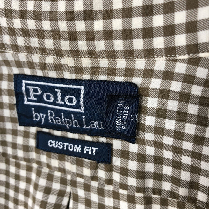 Ralph Lauren POLO by Ralph Lauren CUSTOM FIT Gingham Check Long Sleeve Button-Down Check Shirt, Men's Size Medium cotton Khaki type Vintage Second Hand