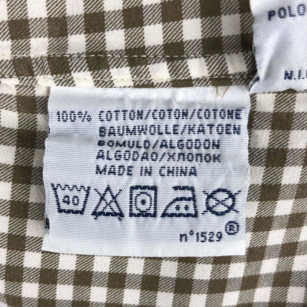 Ralph Lauren POLO by Ralph Lauren CUSTOM FIT Gingham Check Long Sleeve Button-Down Check Shirt, Men's Size Medium cotton Khaki type Vintage Second Hand