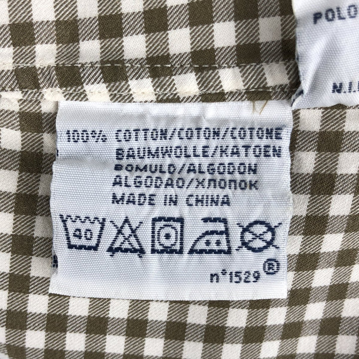 Ralph Lauren POLO by Ralph Lauren CUSTOM FIT Gingham Check Long Sleeve Button-Down Check Shirt, Men's Size Medium cotton Khaki type Vintage Second Hand