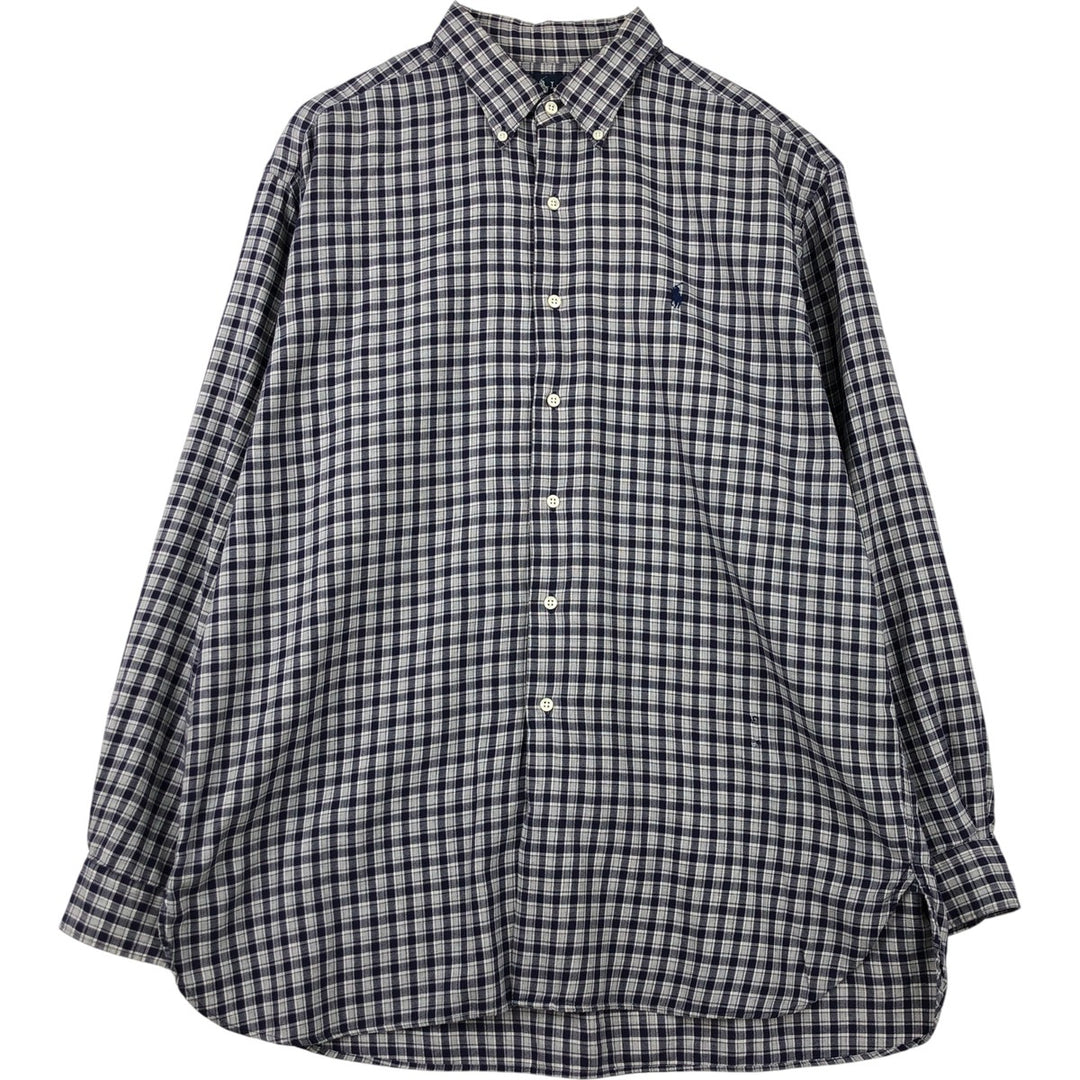 Ralph Lauren MCMEEL long-sleeved button-down check shirt, men's size XL cotton navy blue type Vintage Second Hand