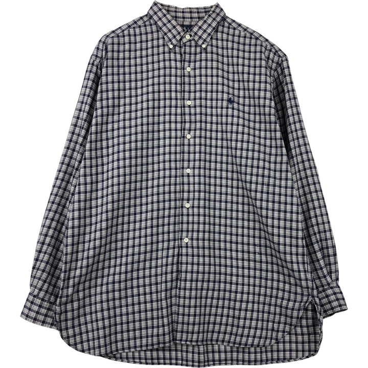 Ralph Lauren MCMEEL long-sleeved button-down check shirt, men's size XL cotton navy blue type Vintage Second Hand