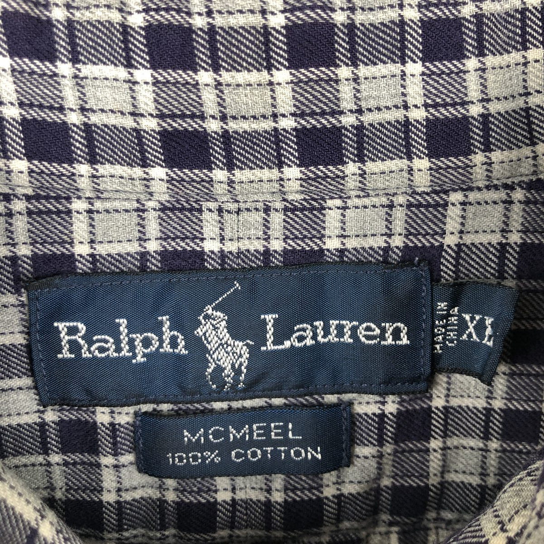 Ralph Lauren MCMEEL long-sleeved button-down check shirt, men's size XL cotton navy blue type Vintage Second Hand