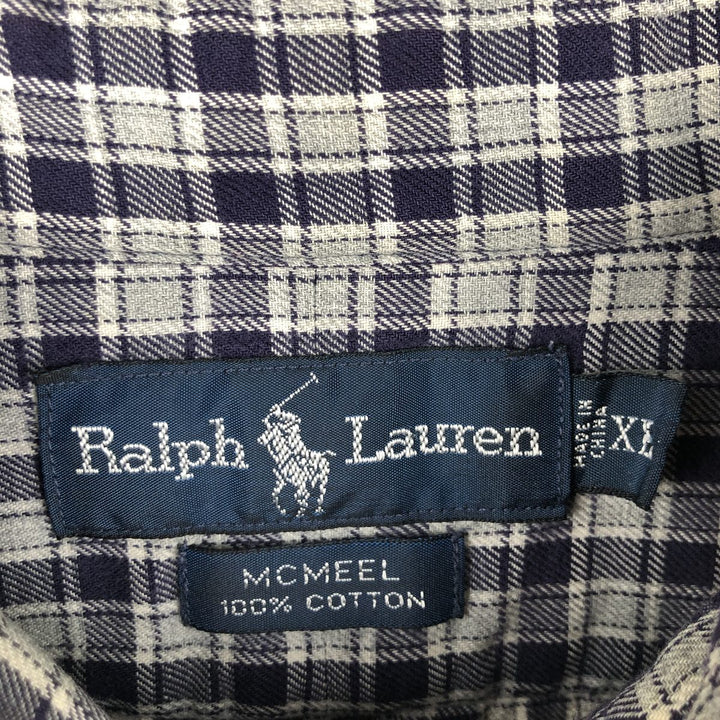 Ralph Lauren MCMEEL long-sleeved button-down check shirt, men's size XL cotton navy blue type Vintage Second Hand