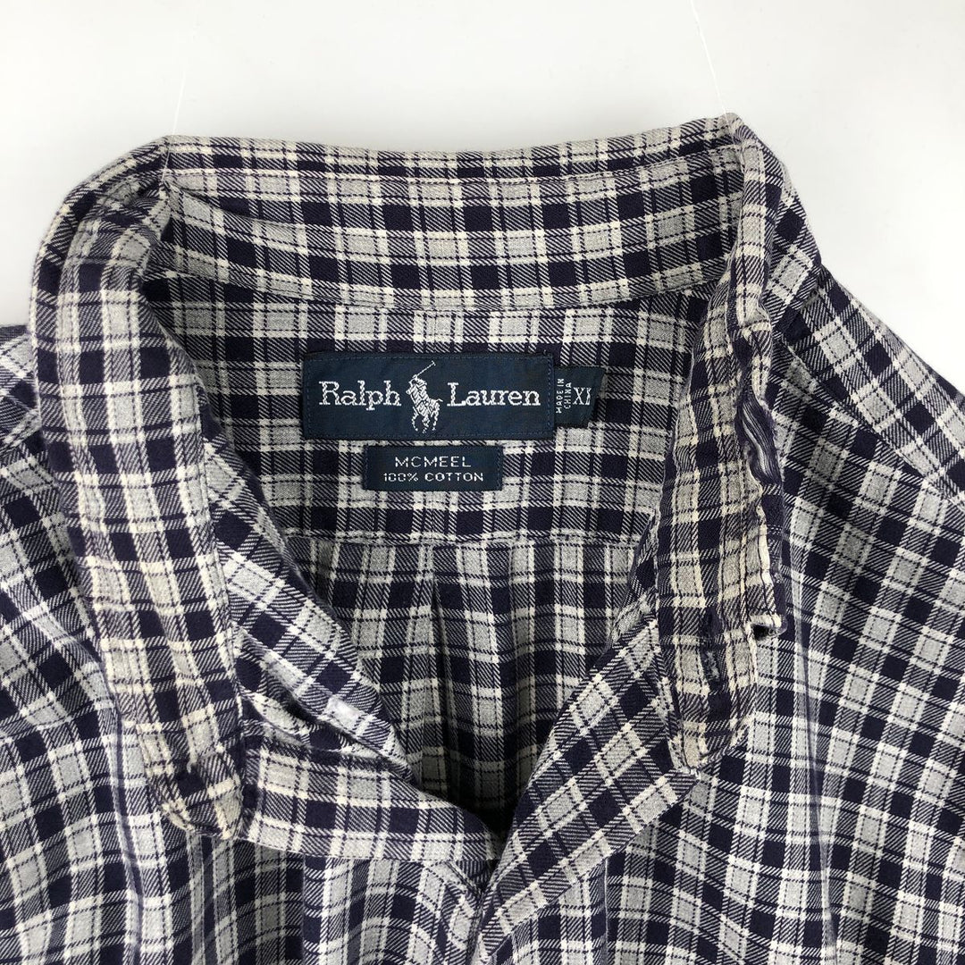 Ralph Lauren MCMEEL long-sleeved button-down check shirt, men's size XL cotton navy blue type Vintage Second Hand