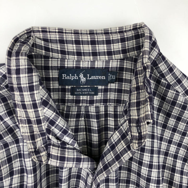 Ralph Lauren MCMEEL long-sleeved button-down check shirt, men's size XL cotton navy blue type Vintage Second Hand