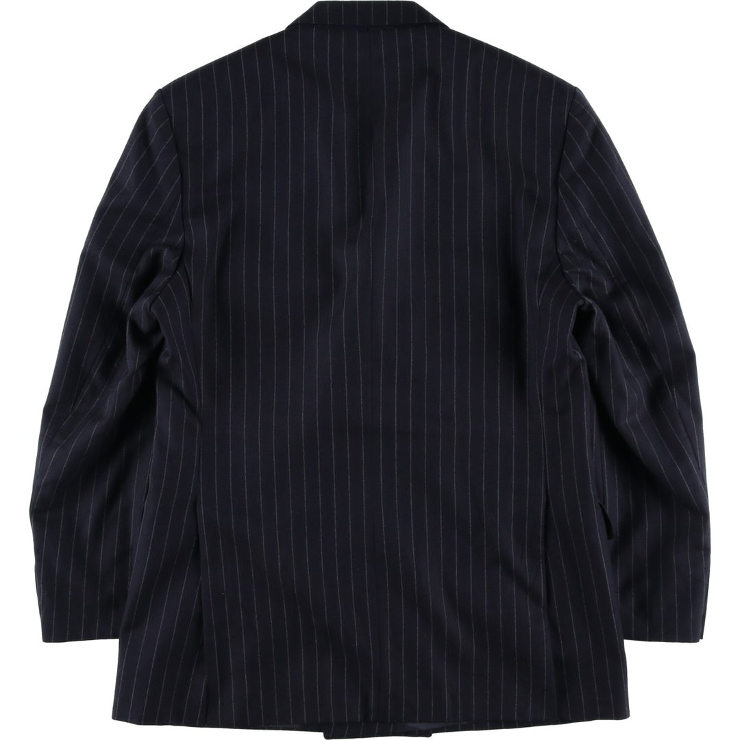 The British Tailor Stripe Pattern Peak Lapel Double-Breasted Wool Tailored Jacket, Made in the UK, Men's Size Medium wool navy blue type Vintage Second Hand