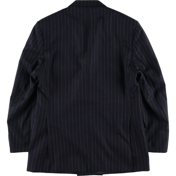 The British Tailor Stripe Pattern Peak Lapel Double-Breasted Wool Tailored Jacket, Made in the UK, Men's Size Medium wool navy blue type Vintage Second Hand