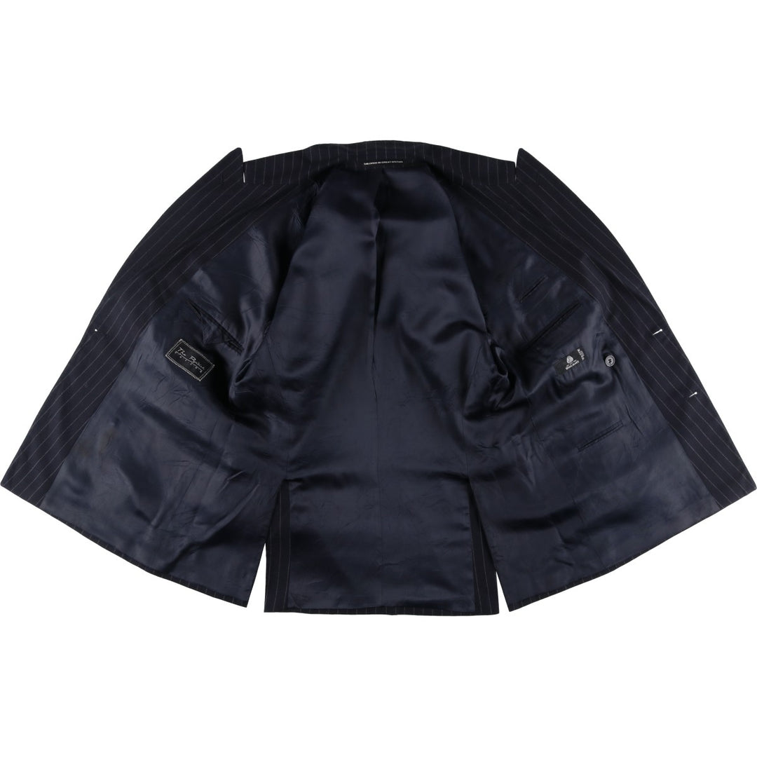 The British Tailor Stripe Pattern Peak Lapel Double-Breasted Wool Tailored Jacket, Made in the UK, Men's Size Medium wool navy blue type Vintage Second Hand