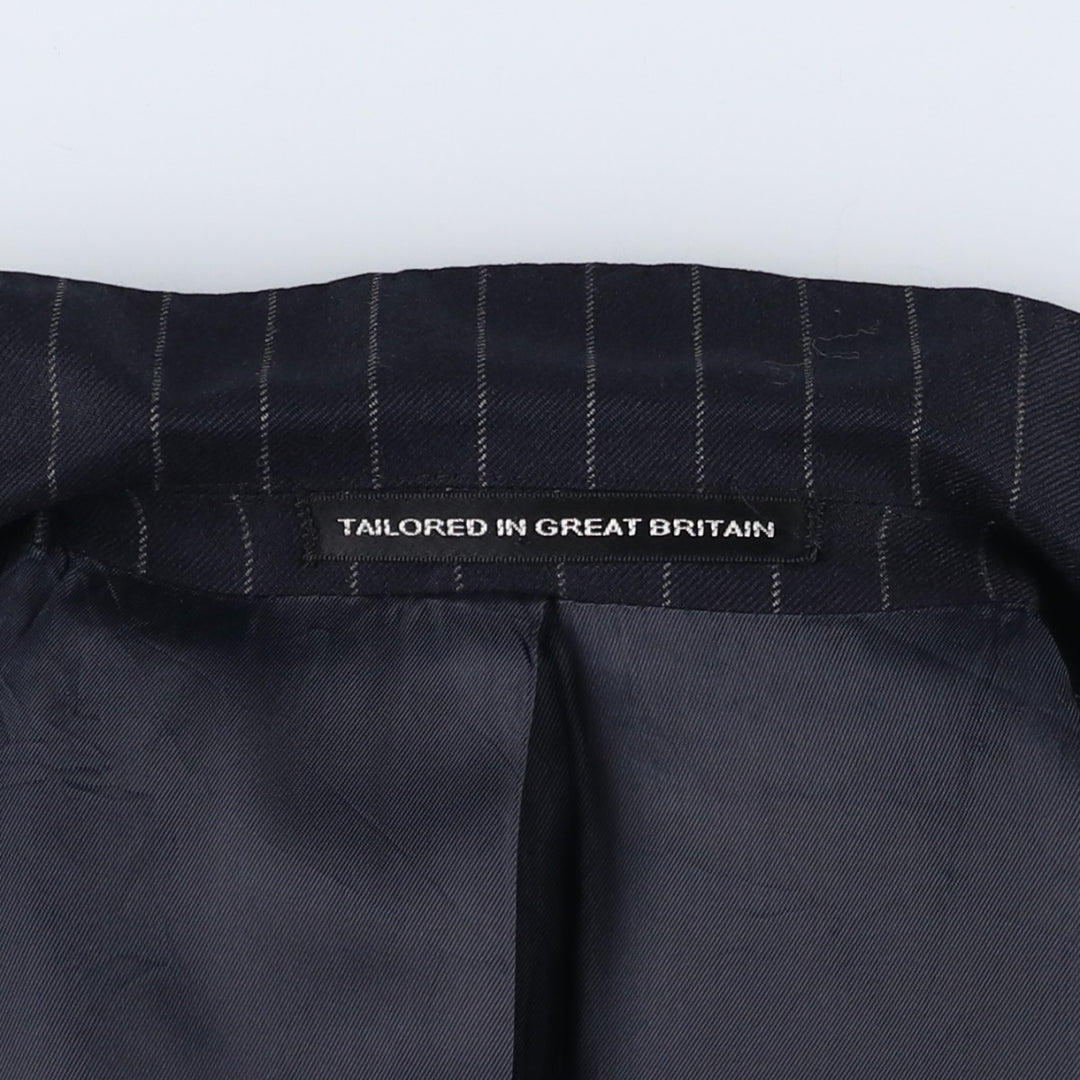 The British Tailor Stripe Pattern Peak Lapel Double-Breasted Wool Tailored Jacket, Made in the UK, Men's Size Medium wool navy blue type Vintage Second Hand