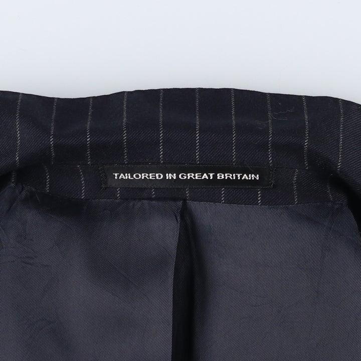 The British Tailor Stripe Pattern Peak Lapel Double-Breasted Wool Tailored Jacket, Made in the UK, Men's Size Medium wool navy blue type Vintage Second Hand