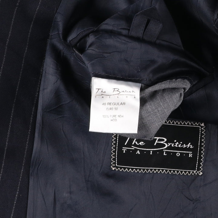 The British Tailor Stripe Pattern Peak Lapel Double-Breasted Wool Tailored Jacket, Made in the UK, Men's Size Medium wool navy blue type Vintage Second Hand