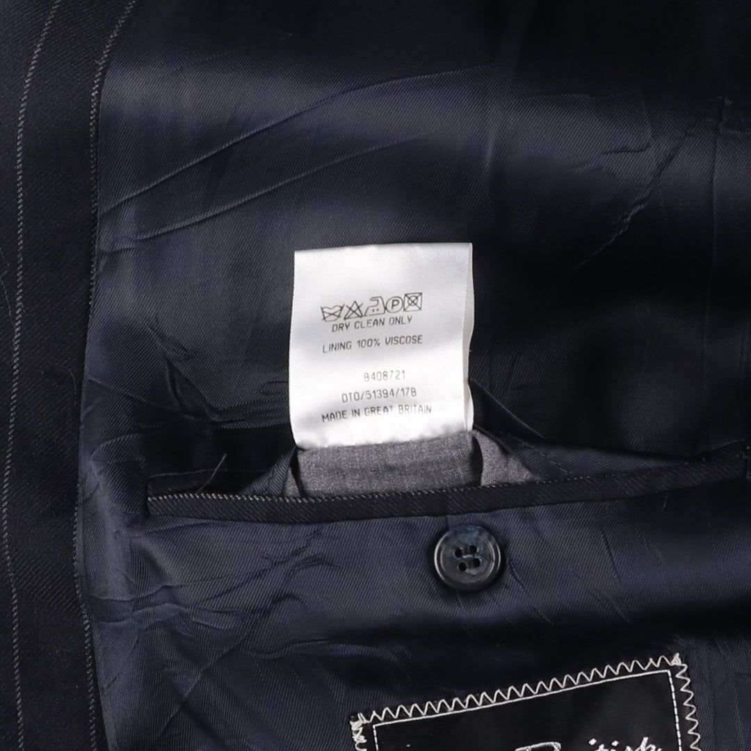 The British Tailor Stripe Pattern Peak Lapel Double-Breasted Wool Tailored Jacket, Made in the UK, Men's Size Medium wool navy blue type Vintage Second Hand