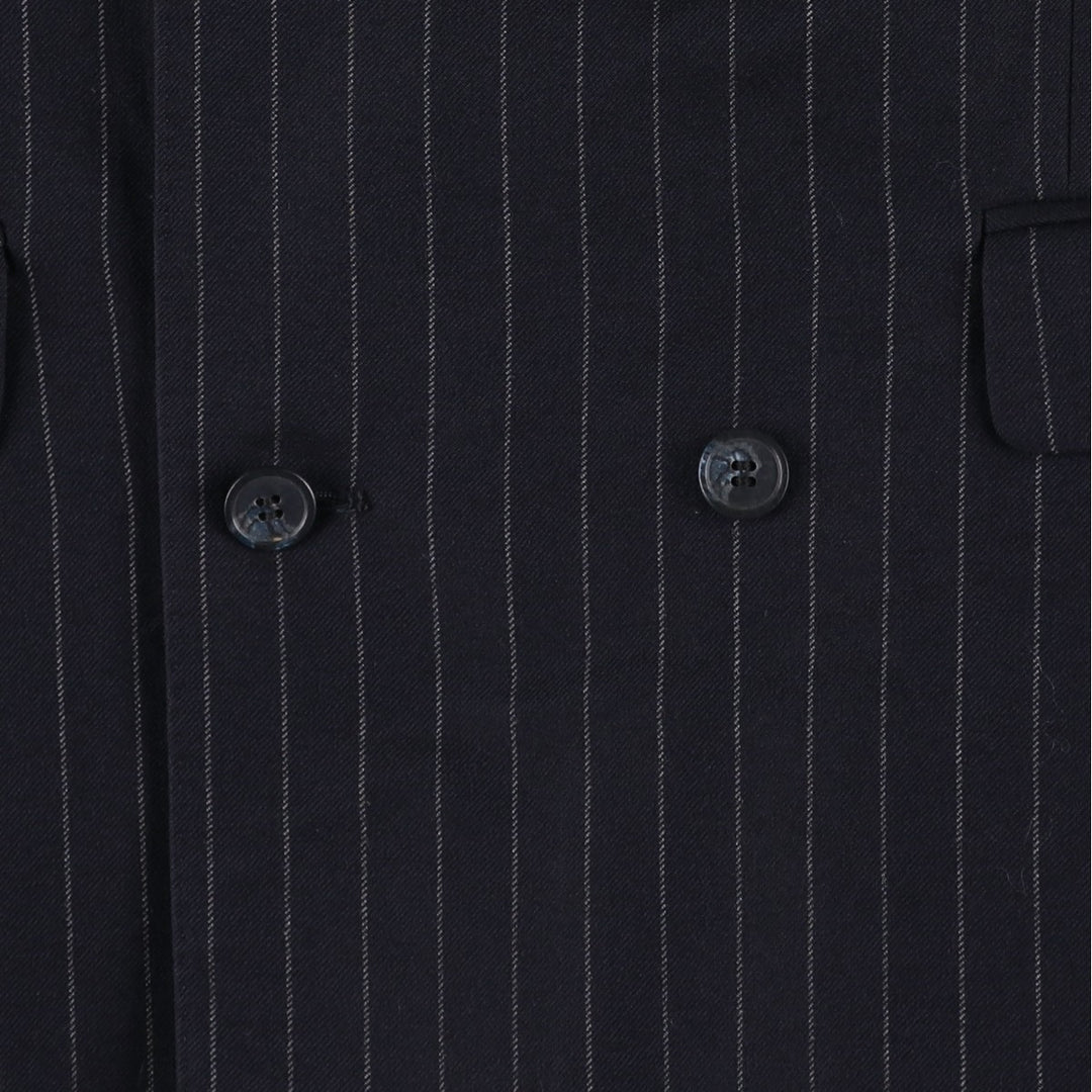 The British Tailor Stripe Pattern Peak Lapel Double-Breasted Wool Tailored Jacket, Made in the UK, Men's Size Medium wool navy blue type Vintage Second Hand