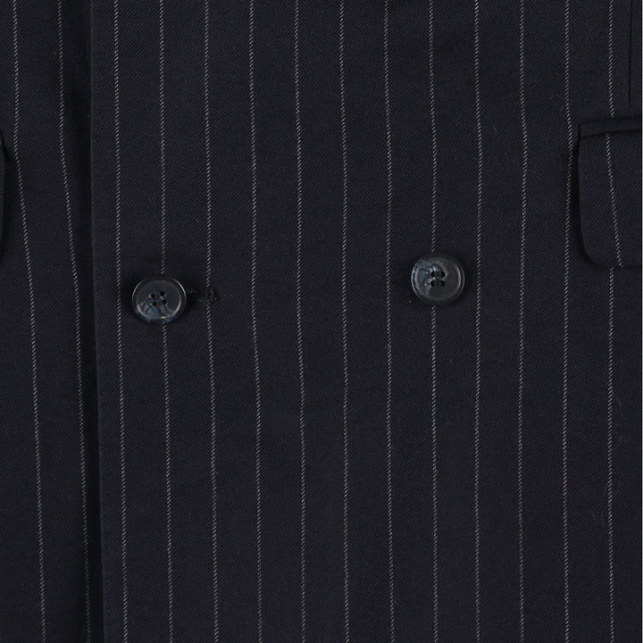 The British Tailor Stripe Pattern Peak Lapel Double-Breasted Wool Tailored Jacket, Made in the UK, Men's Size Medium wool navy blue type Vintage Second Hand