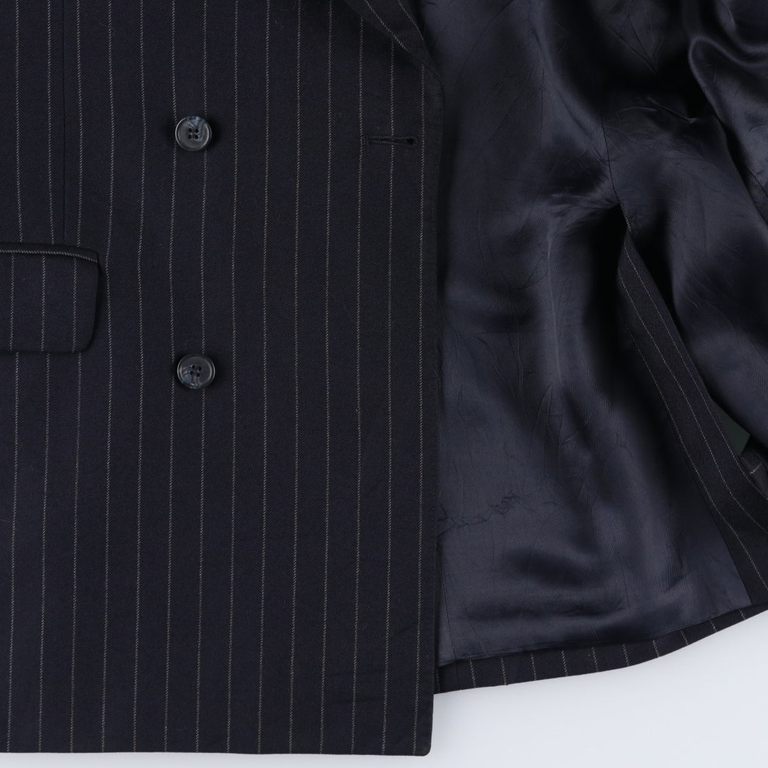 The British Tailor Stripe Pattern Peak Lapel Double-Breasted Wool Tailored Jacket, Made in the UK, Men's Size Medium wool navy blue type Vintage Second Hand