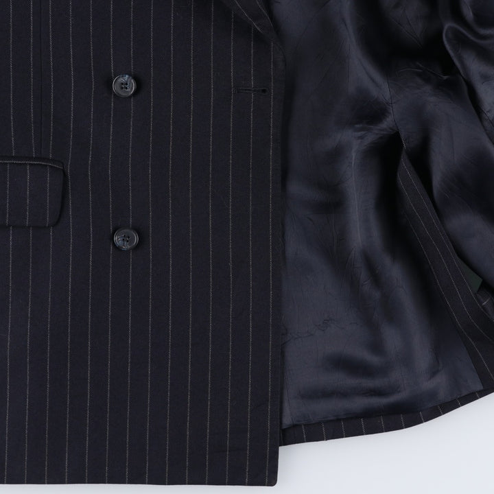 The British Tailor Stripe Pattern Peak Lapel Double-Breasted Wool Tailored Jacket, Made in the UK, Men's Size Medium wool navy blue type Vintage Second Hand