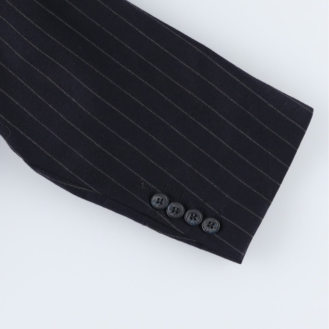 The British Tailor Stripe Pattern Peak Lapel Double-Breasted Wool Tailored Jacket, Made in the UK, Men's Size Medium wool navy blue type Vintage Second Hand