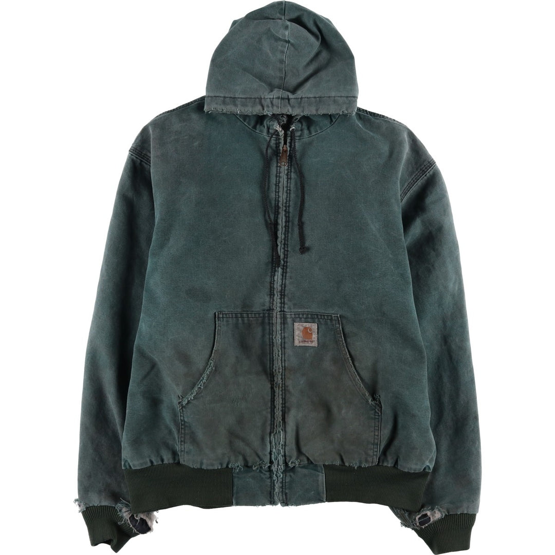 80s-90'S Carhartt Active Jacket, Padded Duck Full-Zip Hoodie, Made in USA, Men's XL unclear blue type Vintage Second Hand