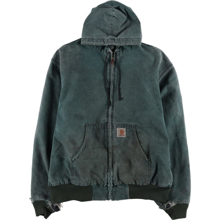 80s-90'S Carhartt Active Jacket, Padded Duck Full-Zip Hoodie, Made in USA, Men's XL unclear blue type Vintage Second Hand