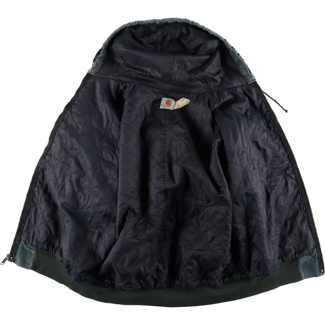 80s-90'S Carhartt Active Jacket, Padded Duck Full-Zip Hoodie, Made in USA, Men's XL unclear blue type Vintage Second Hand