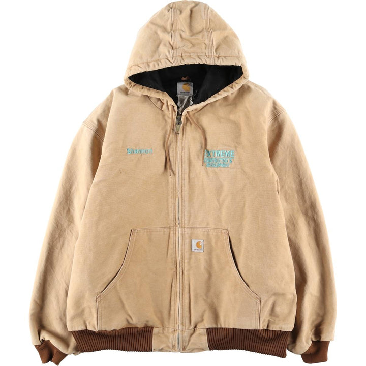 2000'S Carhartt Active Jacket, Padded Duck Full-Zip Hoodie, Made in USA, Men's XL cotton brown type Vintage Second Hand