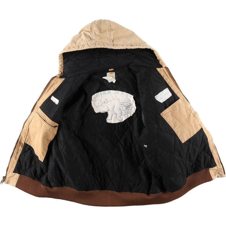 2000'S Carhartt Active Jacket, Padded Duck Full-Zip Hoodie, Made in USA, Men's XL cotton brown type Vintage Second Hand