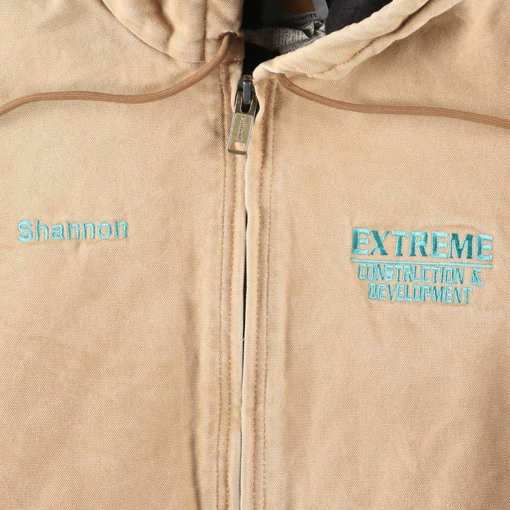 2000'S Carhartt Active Jacket, Padded Duck Full-Zip Hoodie, Made in USA, Men's XL cotton brown type Vintage Second Hand