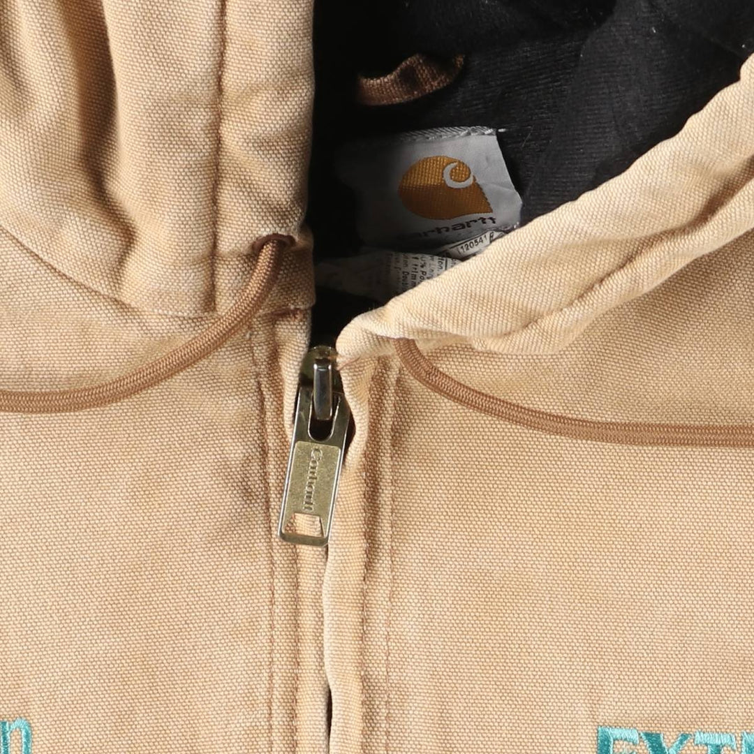 2000'S Carhartt Active Jacket, Padded Duck Full-Zip Hoodie, Made in USA, Men's XL cotton brown type Vintage Second Hand