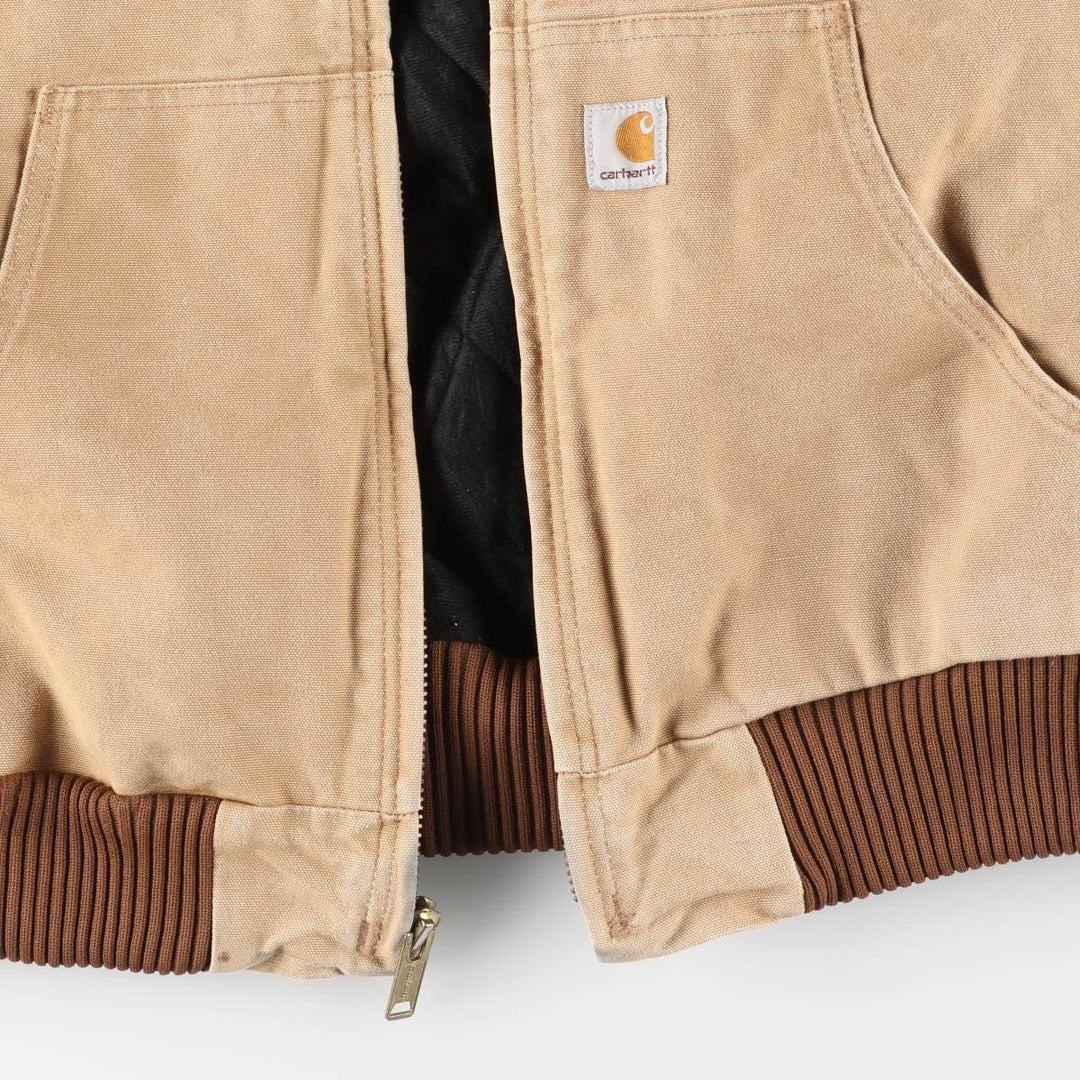 2000'S Carhartt Active Jacket, Padded Duck Full-Zip Hoodie, Made in USA, Men's XL cotton brown type Vintage Second Hand