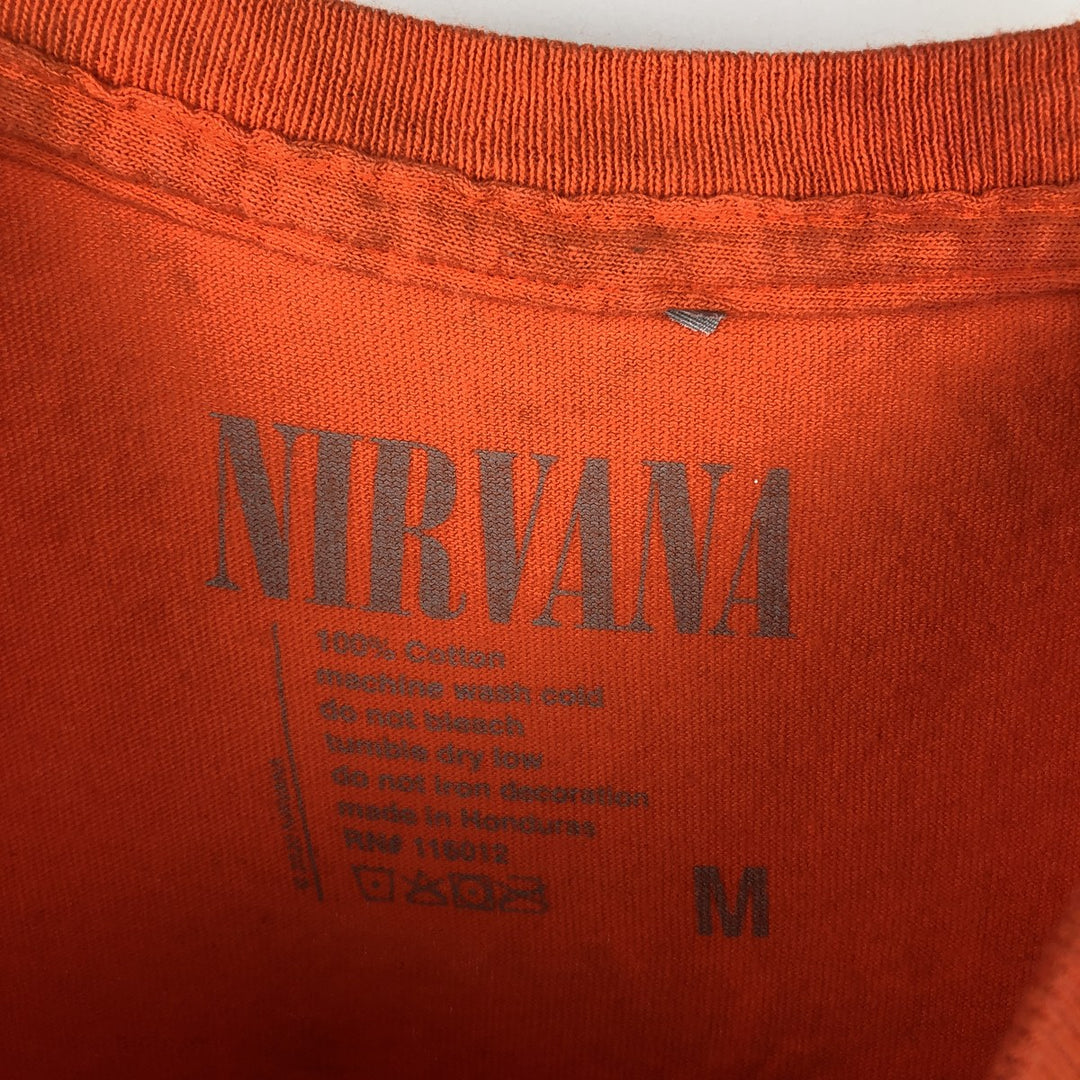 NIRVANA Print Band T-Shirt, Men's Size Medium cotton orange type Vintage Second Hand