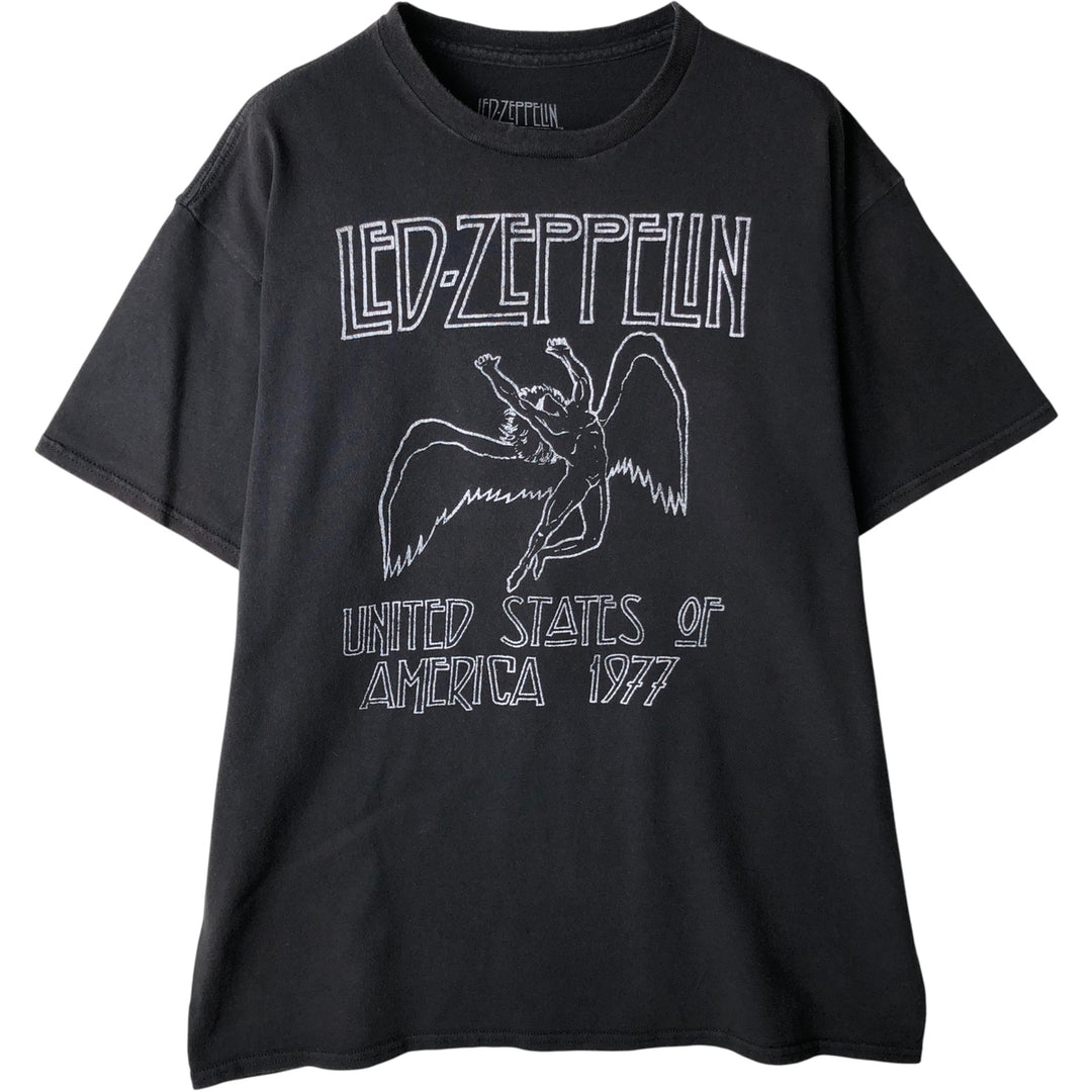 Led Zeppelin band T-shirt, men's size L, faded cotton black type Vintage Second Hand