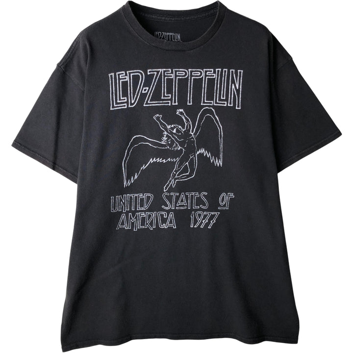 Led Zeppelin band T-shirt, men's size L, faded cotton black type Vintage Second Hand