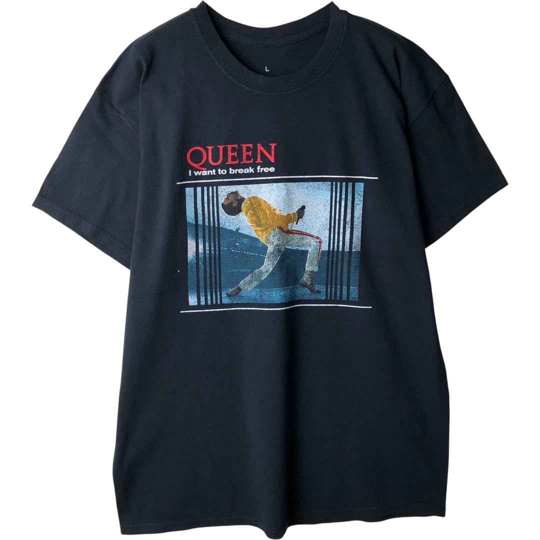 QUEEN Band T-shirt, Men's L size cotton black type Vintage Second Hand
