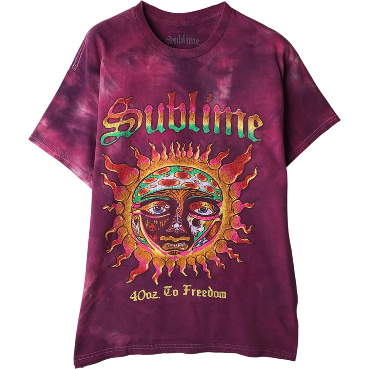 SUBLIME Tie-dye Pattern Band T-shirt, Men's M size cotton Red type red-purple Vintage Second Hand