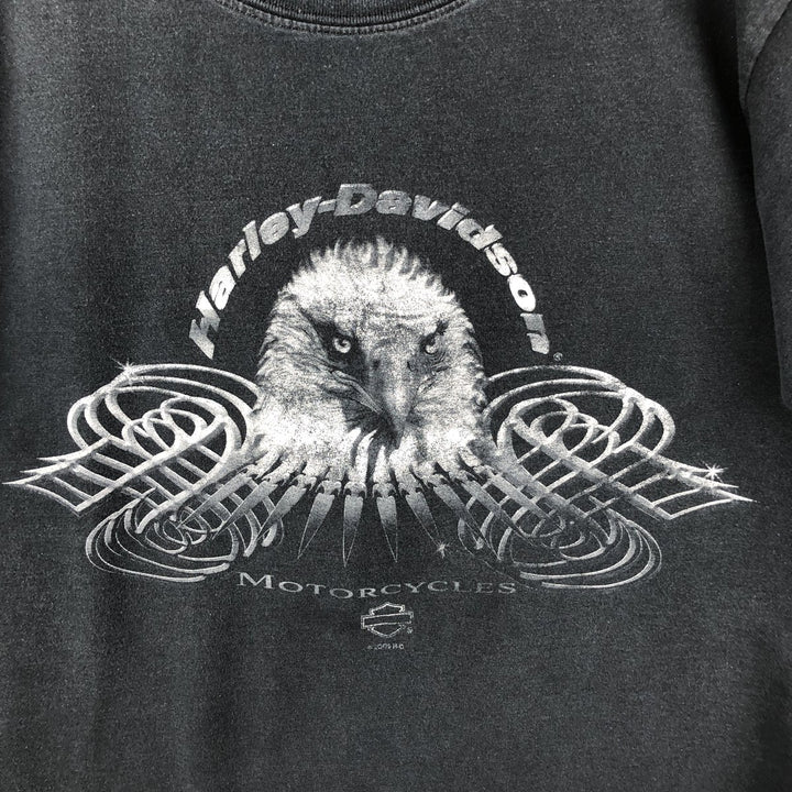 00'S Harley-Davidson Eagle Pattern Motorcycle Bike T-shirt Men's XL unclear black type Vintage Second Hand