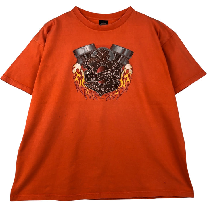 00'S Harley-Davidson Fire Pattern Motorcycle Bike T-Shirt Made in USA Men's XXL cotton orange type Vintage Second Hand