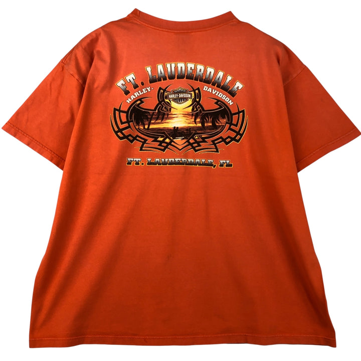 00'S Harley-Davidson Fire Pattern Motorcycle Bike T-Shirt Made in USA Men's XXL cotton orange type Vintage Second Hand