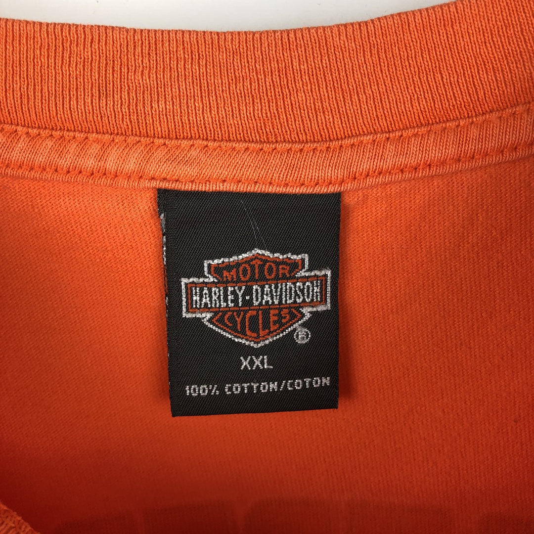 00'S Harley-Davidson Fire Pattern Motorcycle Bike T-Shirt Made in USA Men's XXL cotton orange type Vintage Second Hand