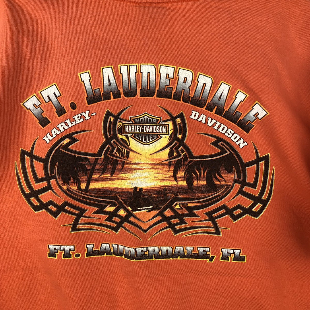 00'S Harley-Davidson Fire Pattern Motorcycle Bike T-Shirt Made in USA Men's XXL cotton orange type Vintage Second Hand