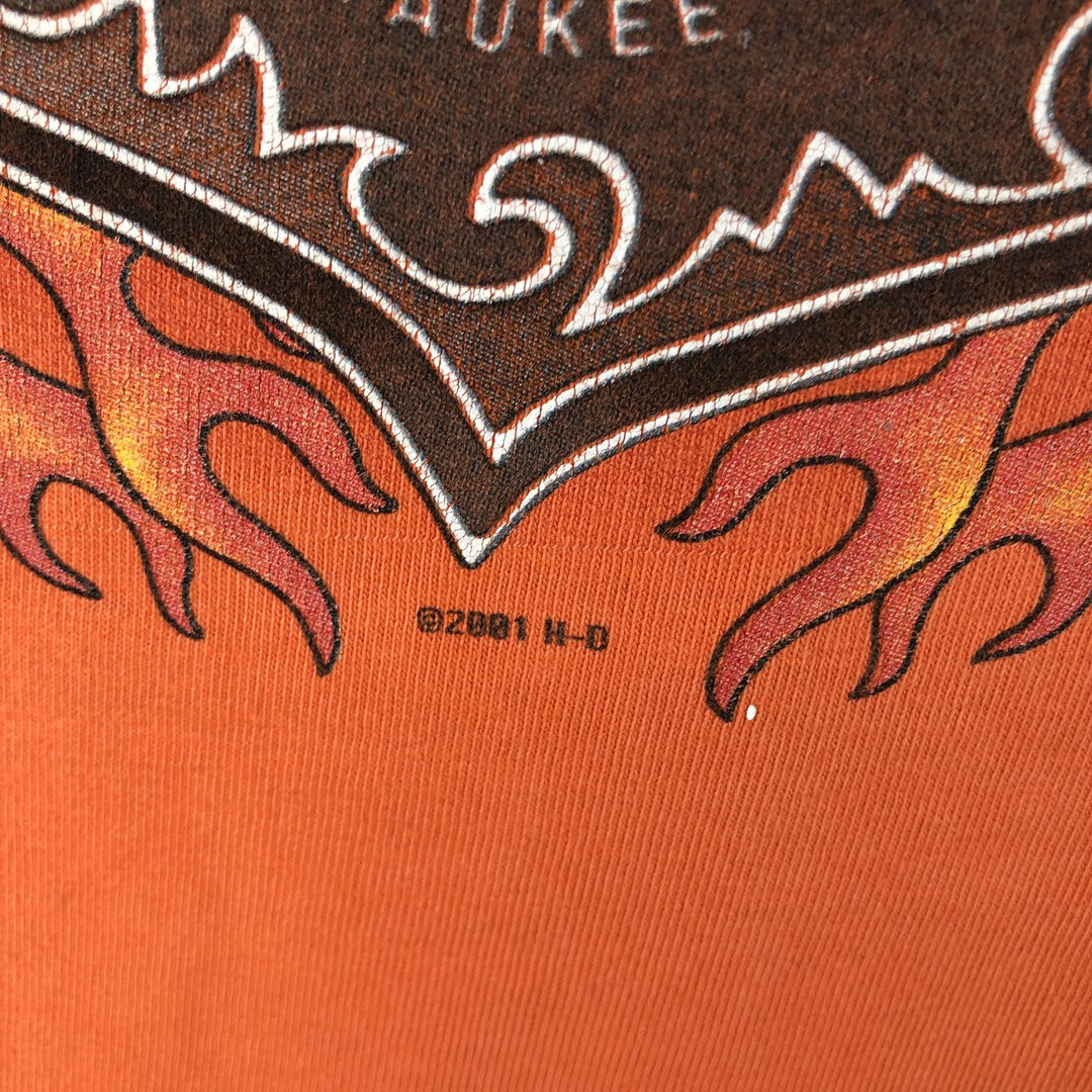 00'S Harley-Davidson Fire Pattern Motorcycle Bike T-Shirt Made in USA Men's XXL cotton orange type Vintage Second Hand
