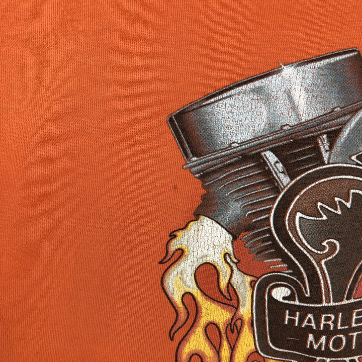 00'S Harley-Davidson Fire Pattern Motorcycle Bike T-Shirt Made in USA Men's XXL cotton orange type Vintage Second Hand