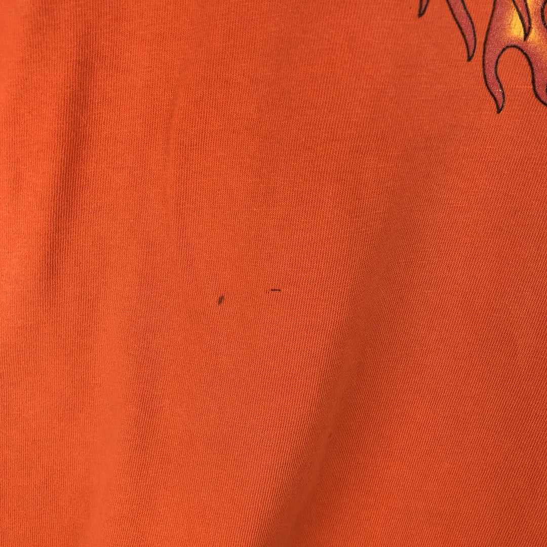 00'S Harley-Davidson Fire Pattern Motorcycle Bike T-Shirt Made in USA Men's XXL cotton orange type Vintage Second Hand