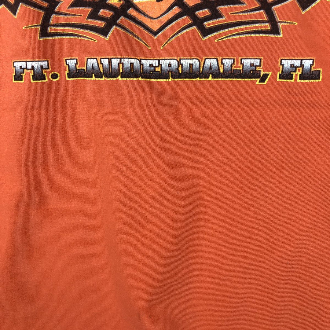 00'S Harley-Davidson Fire Pattern Motorcycle Bike T-Shirt Made in USA Men's XXL cotton orange type Vintage Second Hand