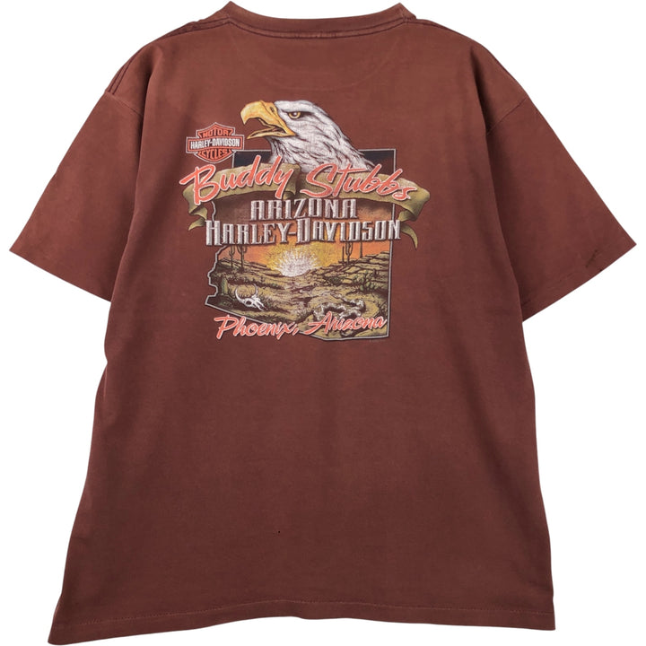 00'S Harley-Davidson Eagle Pattern Motorcycle Bike T-shirt Men's XL unclear brown type Vintage Second Hand