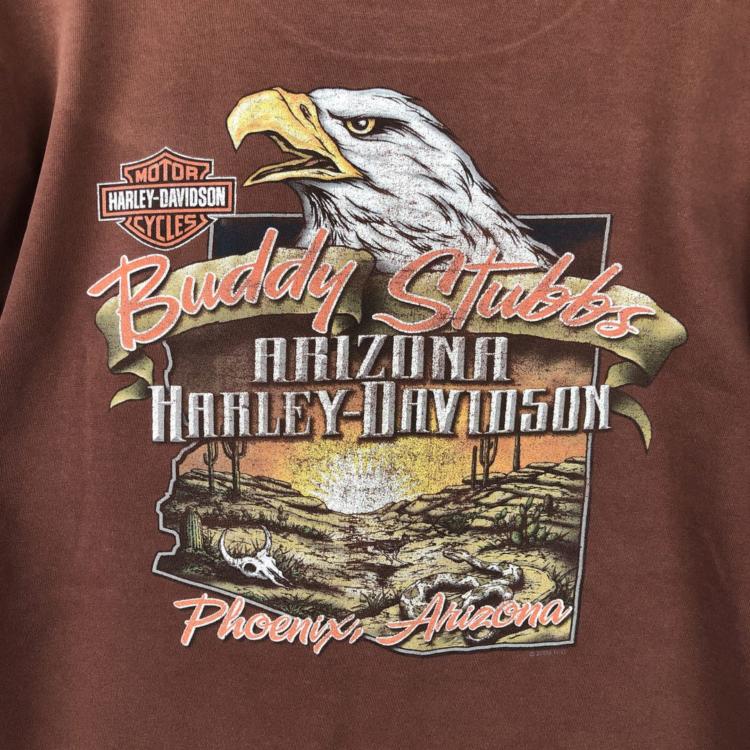 00'S Harley-Davidson Eagle Pattern Motorcycle Bike T-shirt Men's XL unclear brown type Vintage Second Hand